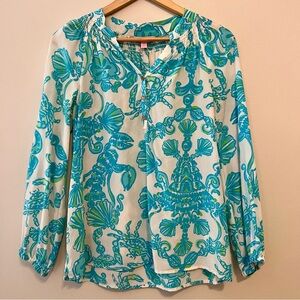 Lilly Pulitzer Teal and White Blouse size XS